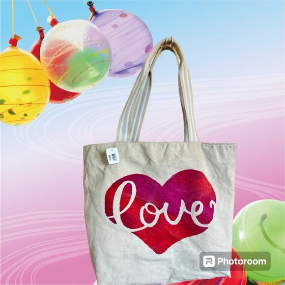 Tote Bag LOVE with red heart, 17" x 13", NWT - Picture 1 of 12